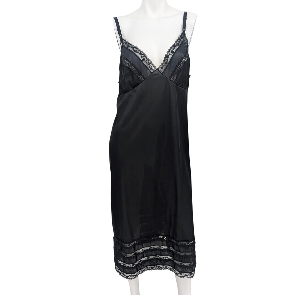 Vtg Lace Slip Dress Nightgown Lingerie Ethereal Romantic Goth 90s USA Size 42